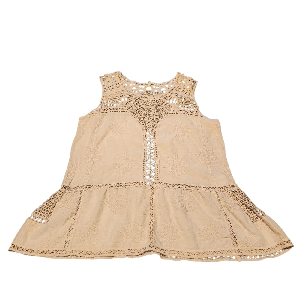 DEMOCRACY CROCHETED EMBROIDERED SLEEVELESS IVORY ROMANTIC TOP SZ S - Picture 7 of 12